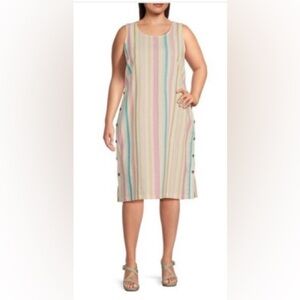 Westbound Sleeveless Linen Rayon Blend Dress Striped Shift Party Plus 1X